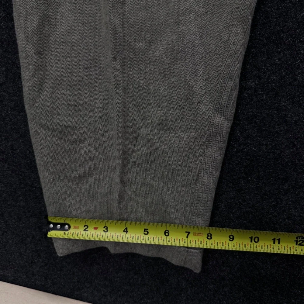 Vintage Claiborne Mens 34x30 Linen Cotton Herringbone Pleated Cuffed Pants Tan